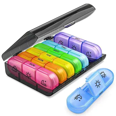 Produktbild von Tablettenbox 7 Tage 3 Fächer Pillendose Mehrfarbig Tragbar Feuchtigkeitsbeständig