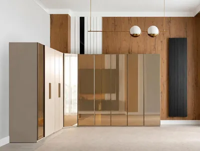 Obrázek produktu pro Šatní skříň s prosklenými dvířky, barva béžová, materiál dřevo, moderní design
