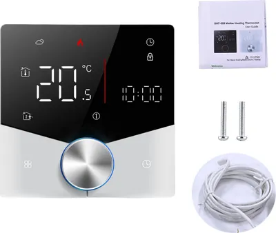 Obrázek produktu pro Bezdrátový termostat Matter pro elektrické podlahové vytápění v domě s ovládáním pomocí aplikace a hlasového asistenta, barevný digitální dotykový LED displej, nastavitelný