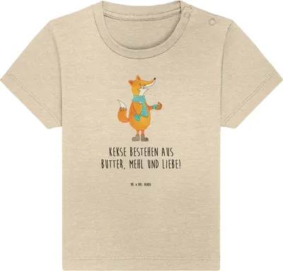 Produktbild von Mr. & Mrs. Panda Organic Baby Shirt Fuchs Keks 0. - 6. Monat - Natural Raw - Geschenk, Kinder, Plätzchen, T-Shirt, Babyshirt, Winter, Baumwollshirt, Weihnachtlich,