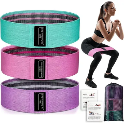 Produktbild von Fitnessbänder 3er Set aus Stoff, rutschfest & kein Aufrollen, Widerstandsbänder für Po & Beine, 20-70 lbs, inkl. Tasche, Textil