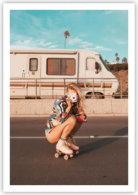 Produktbild von Poster - Poster ohne Rahmen - Reise Frau Rollschuhe - 70x100 cm - Wand Bild - Wanddeko - Wandbilder - Kunstposter - Wandposter - Bilder - Kunstdruck - Wanddekoration - Wandbild - P2XPA70x100-5079