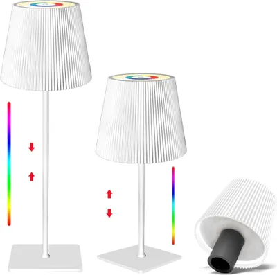Produktbild von 3 in1 Tischlampe Kabellos, RGB Nachttischlampen, Kabellose Dimmbare,USB Ladestation, multifunktionale Weinflaschenlampe,Warmweiß＋ RGB,Weiß