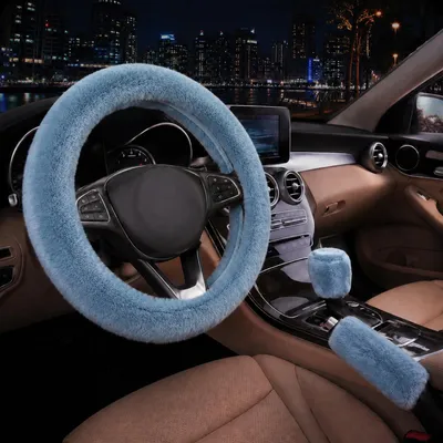 Produktbild von QingWing 3 Stück Lenkradbezug Winter Warm, 38cm Lenkradbezug Plüsch mit Handbremsenabdeckung Schaltabdeckung, Flauschige Auto Lenkradbezüge für Freunde und Familie (Grau)