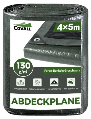 Produktbild von Abdeckplane 4x5m Grün 130g/㎡ Wasserdicht UV-Schutz HDPE Aluminiumösen