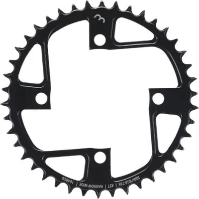 Obrázok produktu pre BBB Cycling, prevodník na bicykel s elektrickým pohonom, radenie 42T/104, systém Narrow Wide, čierna farba.