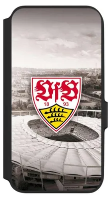 Produktbild von NIVOCASE Klapphülle für Samsung Galaxy A54 5G  Handyhülle aus Kunst Leder NIVOflip schwarz Offizielles Lizenzprodukt Stadion VfB Stuttgart