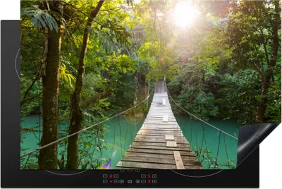 Produktbild von KitchenYeah© Herdabdeckplatte Dschungel - Wasser - Brücke - Natur - Pflanzen , 80x52cm, Küche Deko, Glaskeramikkochfeld Herdabdeckung, Abdeckplatte fùr Kochfeld