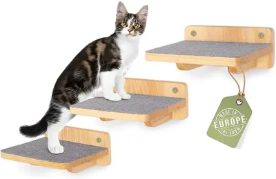 Produktbild von WOOWOOD Katzentreppen Wand 3er-Set XL, Massivholz, Kletterwand für Katzen