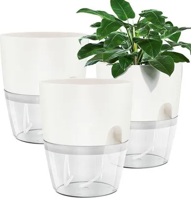 Produktbild von Famanu Blumentopf mit Selbstbewässerung - 3 Stück, 15,3 cm, Weiß