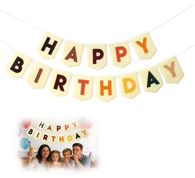 Image de Guirlande "Joyeux Anniversaire", bannière en feutre, décoration vintage pour anniversaire, à réaliser soi-même, 13x18 cm