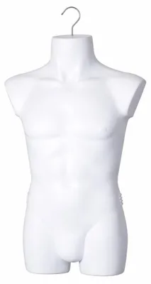 Produktbild von 1 x Torso männlich - Herrentorso lebensecht aus Kunststoff - Oberkörper Halbplastik in Farbe Weiß - Mannequin Büste - Halbschale Herrenbody - Schaufensterpuppe mit Haken - 1 Stück Dekotorso