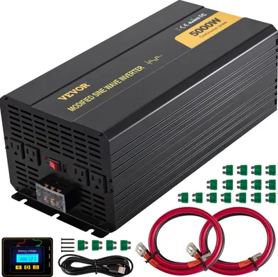 Produktbild von VEVOR 5000 W modifizierter Sinus-Wechselrichter, DC 12 V auf AC 120 V Spannungswandler, mit LCD-Fernbedienung, LED-Anzeige, AC-Steckdosen; für LKW, Wohnmobil, Auto, Boot, Reisen, Camping, Notfall