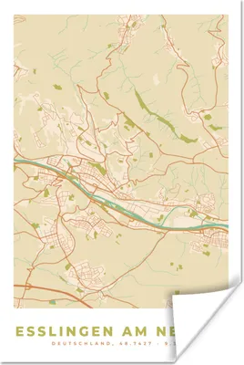 Produktbild von MuchoWow® Poster Esslingen am Neckar - Karte - Vintage - Stadtplan 80x120 cm - Papierdruck