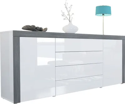 Produktbild von Vladon Sideboard Kommode La Paz,  Germany, Korpus in Weiß Hochglanz / Front in Weiß Hochglanz mit Rahmen in Avola-Anthrazit