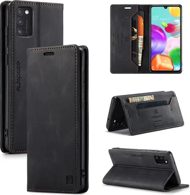 Produktbild von Samsung Galaxy A41 Brieftasche Hülle, Retro Kunstledertasche Stand Schutzhülle für Samsung Galaxy A41 Schwarz