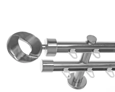 Produktbild von Innenlauf Gardinenstange Edelstahl Look 20mm Wandträger 2-läufig Zylinder Ring, Länge wählbar H40 E83E30