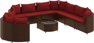 Produktbild von vidaXL 10-tlg. Garten-Sofagarnitur mit Kissen Braun Poly Rattan