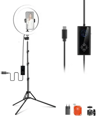 Image de Anneau lumineux LED professionnel avec trépied pour la photographie et la vidéo