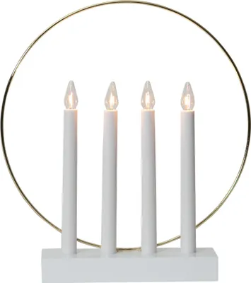 Produktbild von EGLO LED Lichterbogen Weihnachten mit 4 Glühbirnen, Fensterleuchter in Weiß mit dekorativem Ring in Messing, Schwibbogen mit Kabel, E10, warmweiß