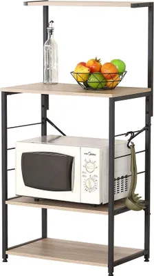Immagine prodotto di Carrello da cucina stile industriale collezione HOLBORN con struttura in metallo nero e scaffali in legno.