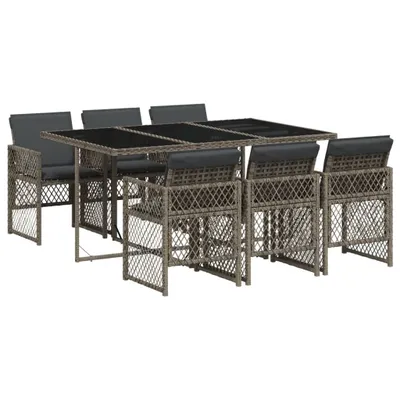 Produktbild von vidaXL 7-tlg. Garten-Essgruppe mit Kissen Grau Poly Rattan