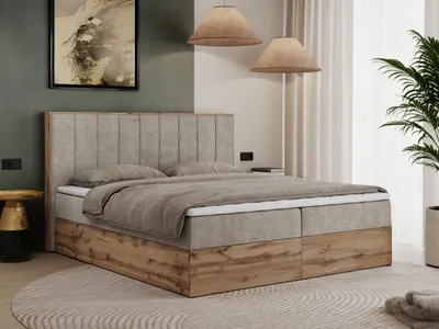Obrázek produktu pro Kontinentální poste Boxspring s úložným prostorem BELLISSIMO 7-zónovou matrací - 180x200 cm - Multipocket H3 | Béžová Strukturovaná látka - Topper T25