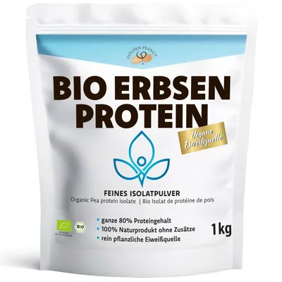 Produktbild von GOLDEN PEANUT SPORTLINE® Bio Erbsenprotein 1 kg - Isolat 80 % feinstes Proteinpulver, cholesterinfrei, glutenfrei, lactosefrei, DE-ÖKO-003