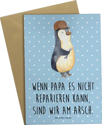 Produktbild von Mr. & Mrs. Panda Grußkarte Wenn Papa es nicht reparieren kann, sind wir am Arsch - Blau Pastell - Geschenk, Vater, Grußkarten, Vatertag, Muttertag, hochzeitskarten