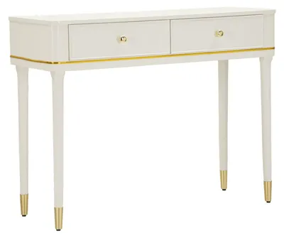 Produktbild von Konsolentisch Camille, weiß, 101 cm – Kiefernholz mit goldenen Details, Shabby-Chic-Stil, ideal für Eingangsbereich und Schlafzimmer – 142912000B