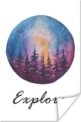 Produktbild von MuchoWow® Poster Aquarell - Baum - Nacht 20x30 cm - Papierdruck