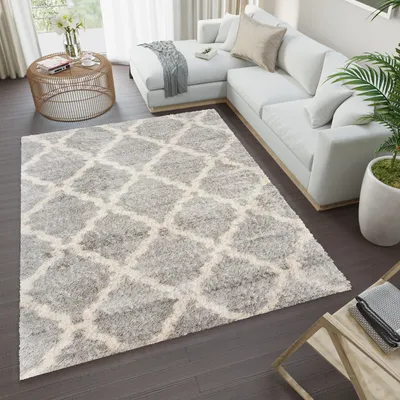 Produktbild von Teppich Wohnzimmer Schlafzimmer Meliert Modern Design Shaggy Hochflor Langflor Grau 120 x 170 cm