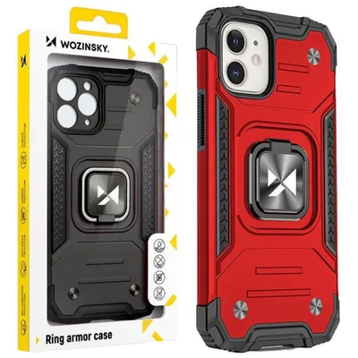 Image de Wozinsky Ring Armor Case Iphone 14 Étui Blindé Anneau Magnétique Rouge