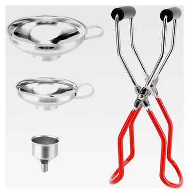 Produktbild von 4 Stück Edelstahltrichter Set, Einfülltrichter mit Griff und Glasheber, Zubehör zum Umfüllen von Gewürzen, Flüssigkeiten und Konfitüre