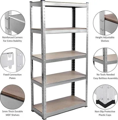 Image de Étagère Famanu à 5 niveaux - Étagère robuste pour cuisine et garage - Capacité de charge : 875 kg - Galvanisée