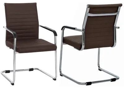 Produktbild von 2er-Set Besucherstuhl HWC-Q85, Konferenzstuhl Freischwinger, Metall Kunstleder 280 g/m² dunkelbraun