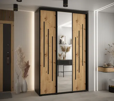 Obrázek produktu pro Šatní skříň ASIRI 9 - 150/45 cm, černá / dub artisan / černá