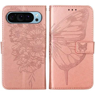 Produktbild von Mobigear Butterfly  Google Pixel 9 Hülle Klapphülle Geldbörse - Roségold