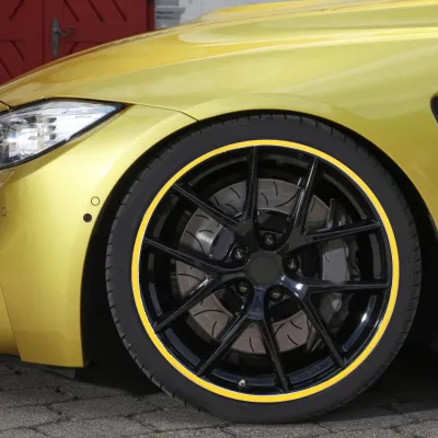 Zdjęcie produktu dla 4 sztuki 21-calowych pierścieni ochronnych do felg ze stopu aluminium, odpornych na zarysowania, odpornych na kolizje, samoprzylepnych, do samochodów, kolor żółty
