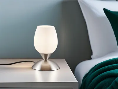 Produktbild von Tischlampe - H 18 cm - Nickelfarben matt - Weiß - Metall - Glas - Touchsensor