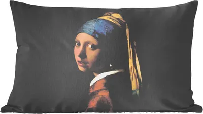 Produktbild von MuchoWow® Zierkissen Sofakissen Wohnzimmer Dekokissen 60x40 cm Das Mädchen mit dem Perlenohrring - Vermeer - Pflanzen - Kopfkissen - Polster mit Foto