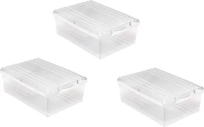 Obrázok produktu pre Ibenzoa® Sady obuvníc s vekom a vetraním – 3 kusy, priehľadné, objem 8 litrov, plast bez BPA, stohovateľné, robustné, rozmer 25 x 34,5 x 12,5 cm