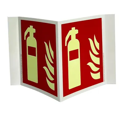 Produktbild von Winkelschilder Brandschutzzeichen Feuerlöscher nachleuchtend ISO 7010 / DIN 67510-1 / Klasse C, Brandschutzschild, 15x15cm