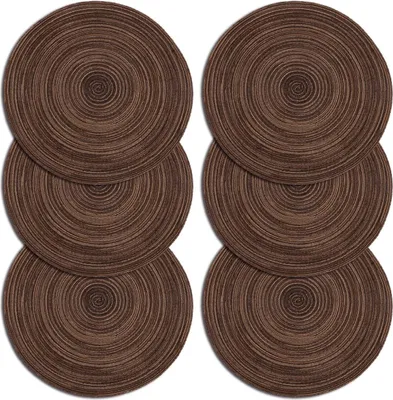 Produktbild von Platzdeckchen, rund gewebte Tischsets Set von 6 hitzebeständig, rutschfest, waschbar, geflochtene Baumwolle, Esstischmatten für Esszimmer, Küchentisch