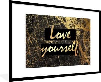 Produktbild von MuchoWow® Gerahmtes Poster Zitate - Selbstvertrauen - Gold - Schwarz 90x60 cm - Poster mit Schwarzem Bilderrahmen Wandposter Rahmen Foto Bilder - Wanddekoration - Fotos