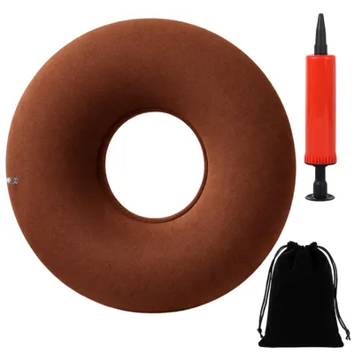 Produktbild von 3-teiliges Set: Sitzring, Sitzkissen gegen Hämorrhoiden und Donut-Kissen zur Entlastung des Steißbeins, inklusive Luftpumpe und Aufbewahrungstasche.