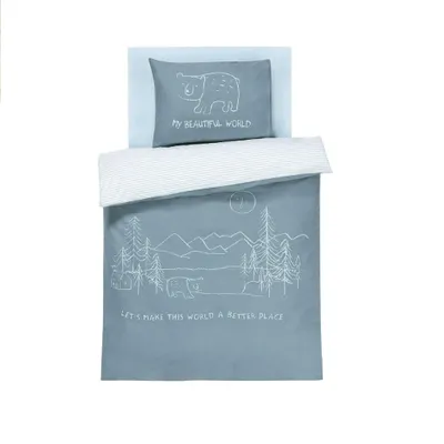 Produktbild von Lupilu Baby Bettwäsche Set, mit Spannbettlaken, Wendedeckenbezug und -Kissenbezug, Blau