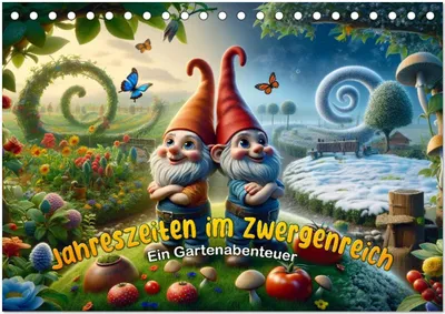 Produktbild von Jahreszeiten im Zwergenreich: Ein Gartenabenteuer (Tischkalender 2026 DIN A5 quer), CALVENDO Monatskalender