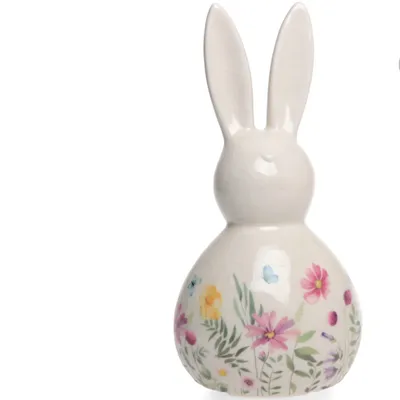 Produktbild von Hase Ostern Figur weiß-bunt Blumenmuster Keramik Ø11cm H23cm Skulptur Landhaus