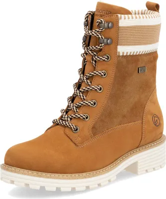 A single brown lace-up boot is shown against a white background.